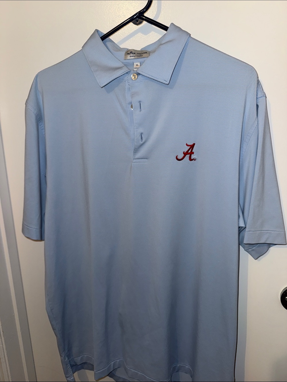 Light Blue Peter Millar Men's Polo Shirt with Alabama ‘Script A' Embroidery